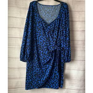 Ava & Viv Blue with Black Polka Dot Dress Balloon Sleeves Knee Length 1X